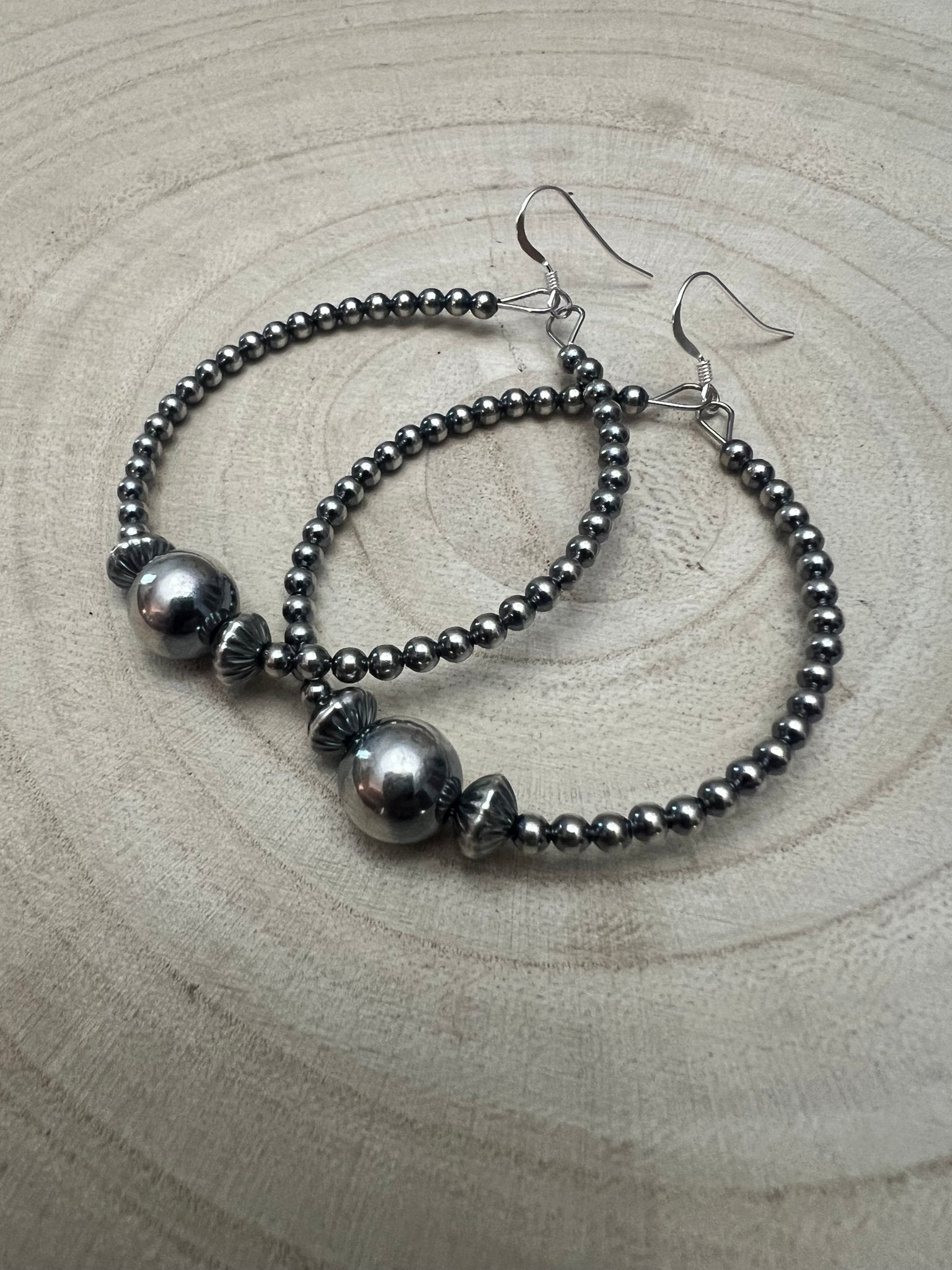 3mm Sterling Pearl Hoops with 10mm Center — 2 inch drop