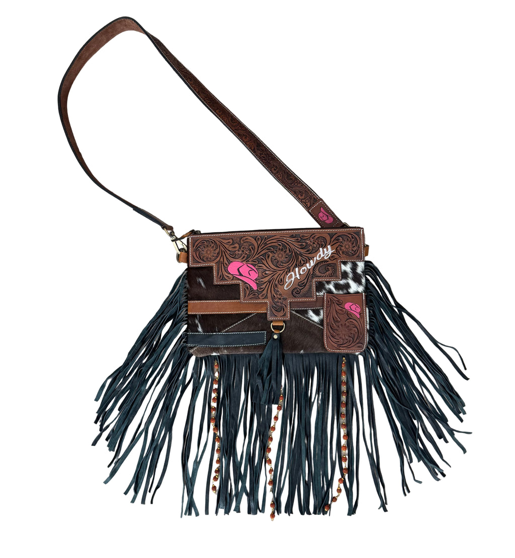 Howdy Tooled Leather Handbag Purse