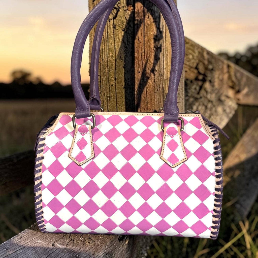 Country Lilac Checkered Speedy Western Genuine Leather Purse