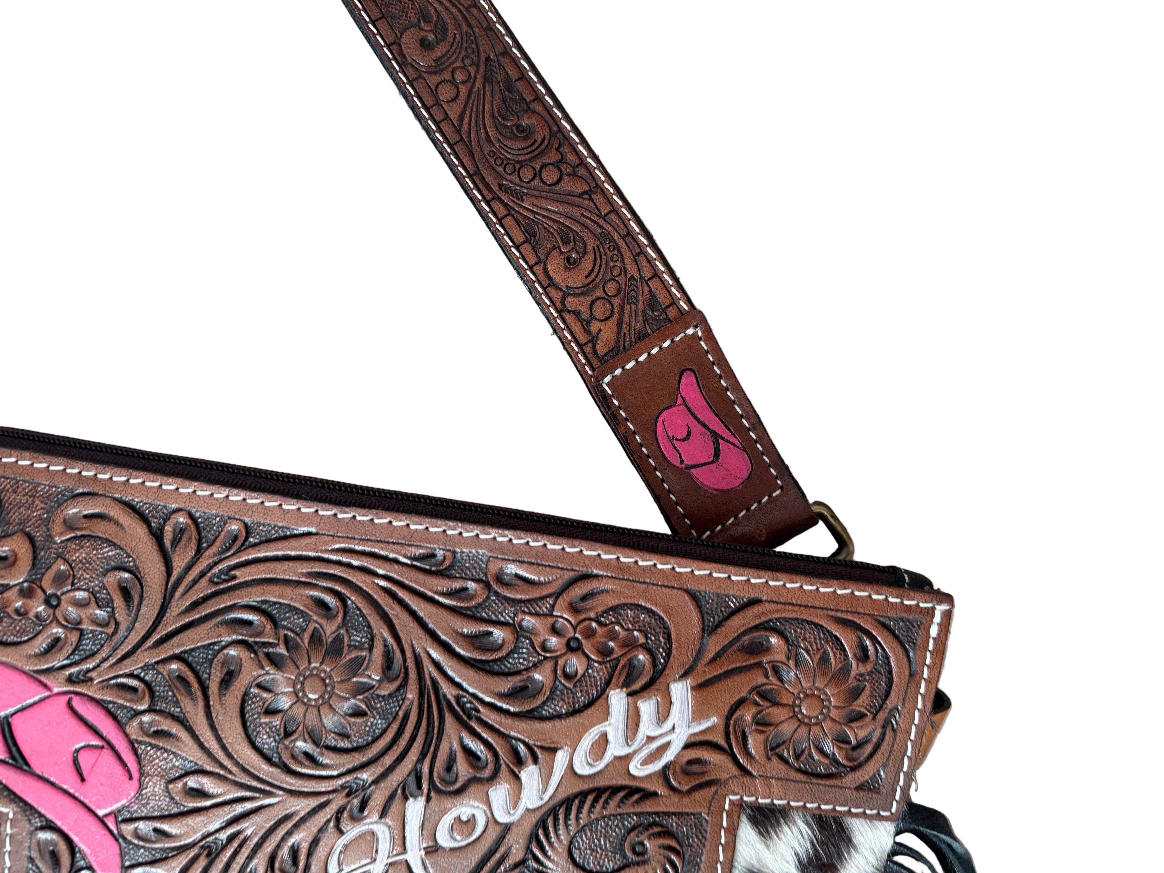 Howdy Tooled Leather Handbag Purse