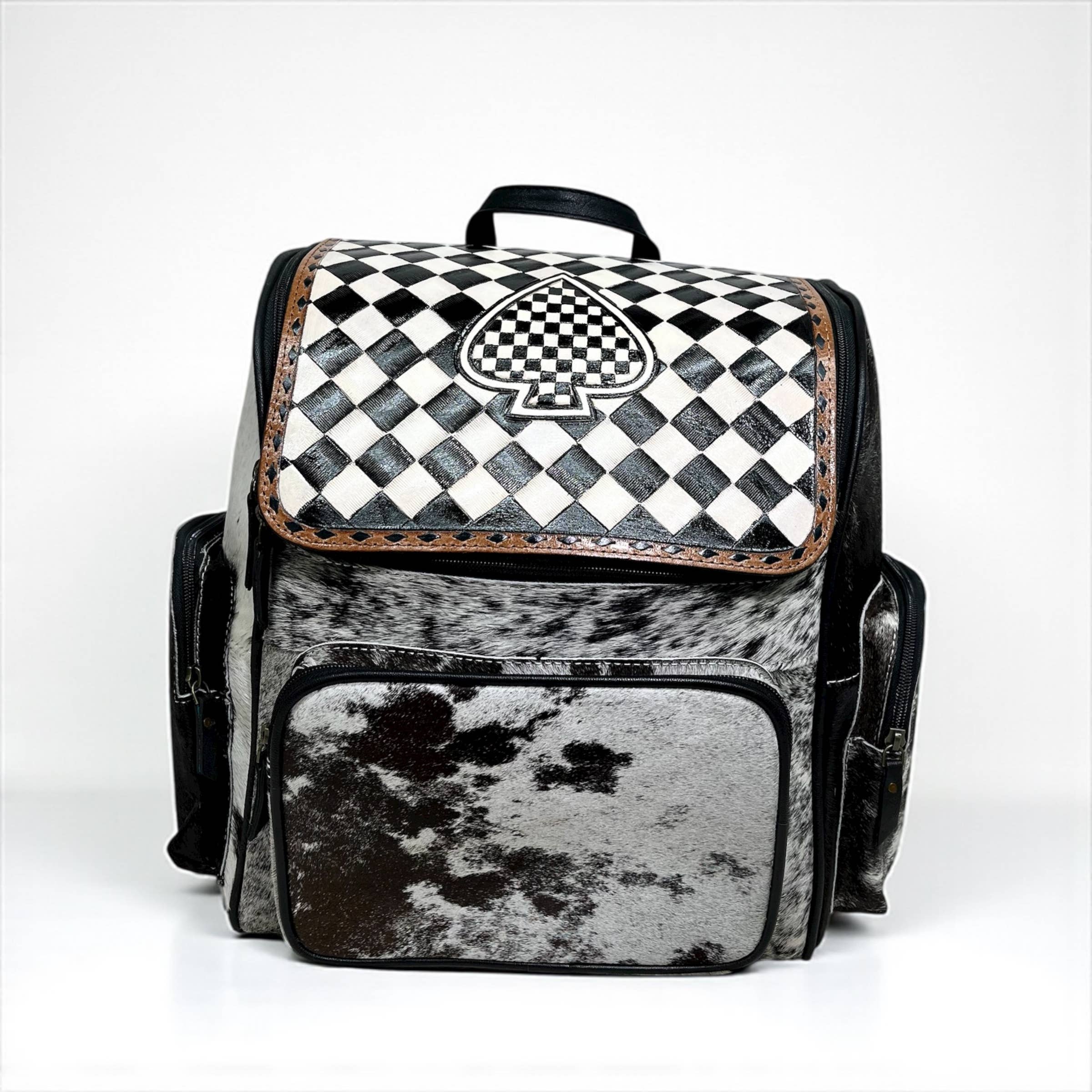 Aces Checker Tooled & Cowhide Backpack 