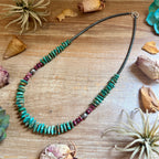 Graduated Green Turquoise & Purple Spiny Oyster Necklace