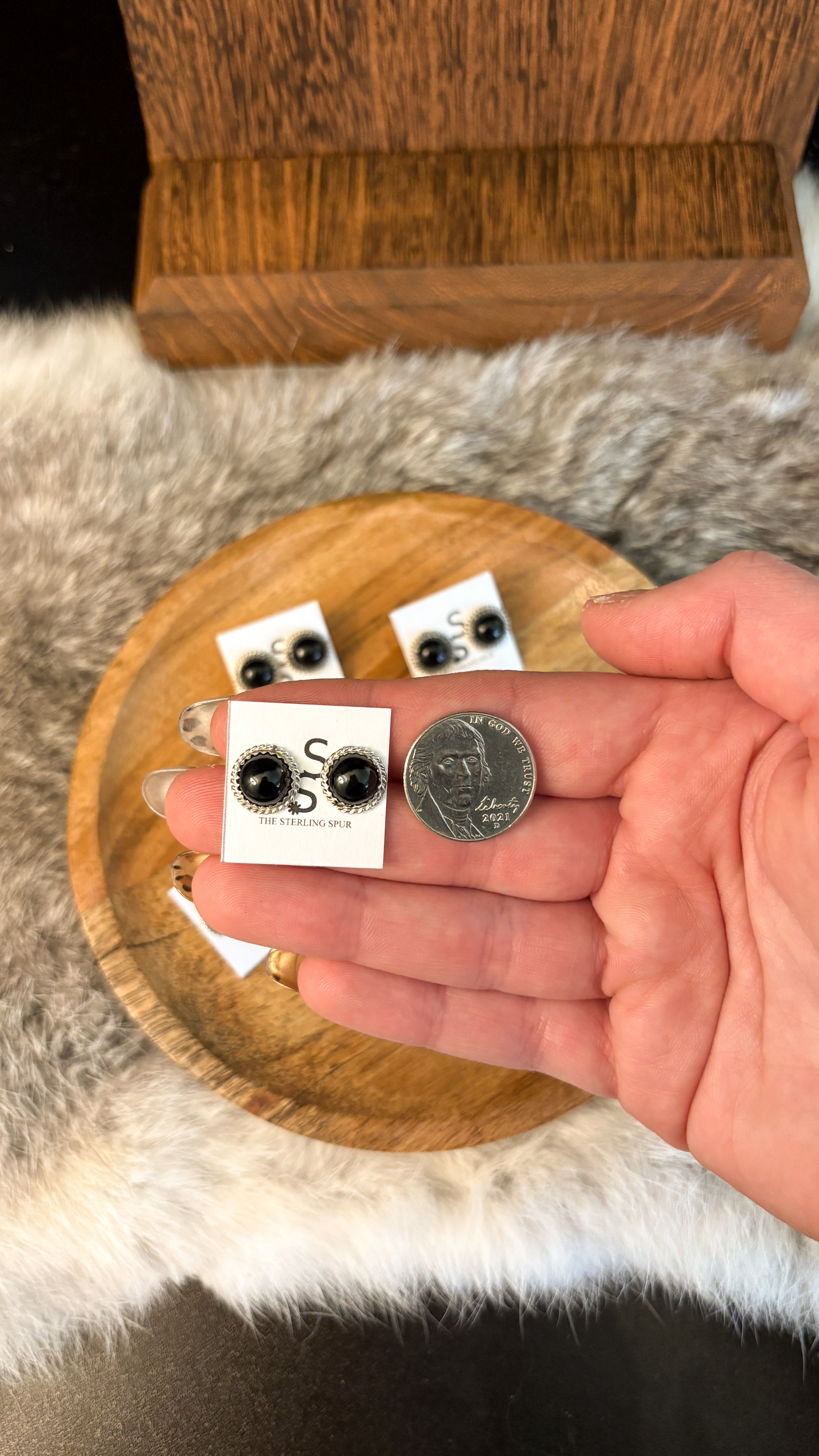 BLACK ONYX STUD EARRINGS BY ESTHER WHITE