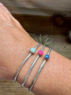 Small Opal Cuff Bracelet – Choice of Pink, Blue, or White – Sterling Silver