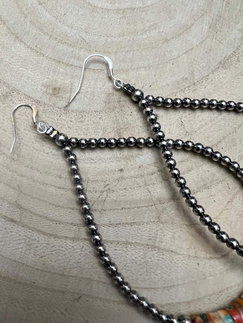 3mm Sterling Pearl Teardrop Earrings with Spiny Oyster & Turquoise — 4 inch drop (Made in USA)
