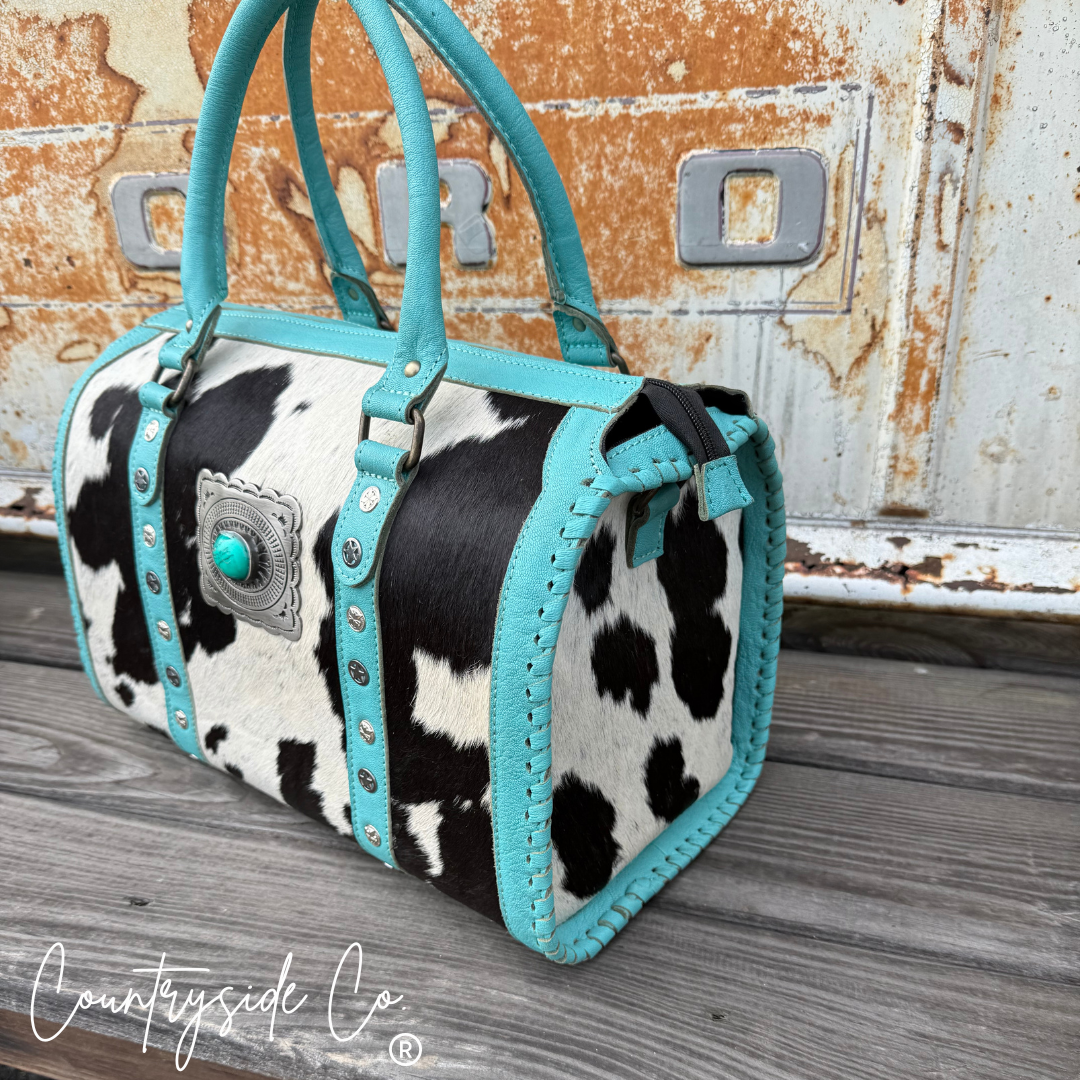 Cowhide Turquoise Concho Speedy Bag