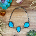 MJ One-of-a-Kind Three-Stone Turquoise Beaded Border Choker