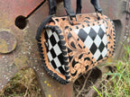 Luxe Tooled Leather Midnight Rhinestone Stud Checkered Speedy Bag