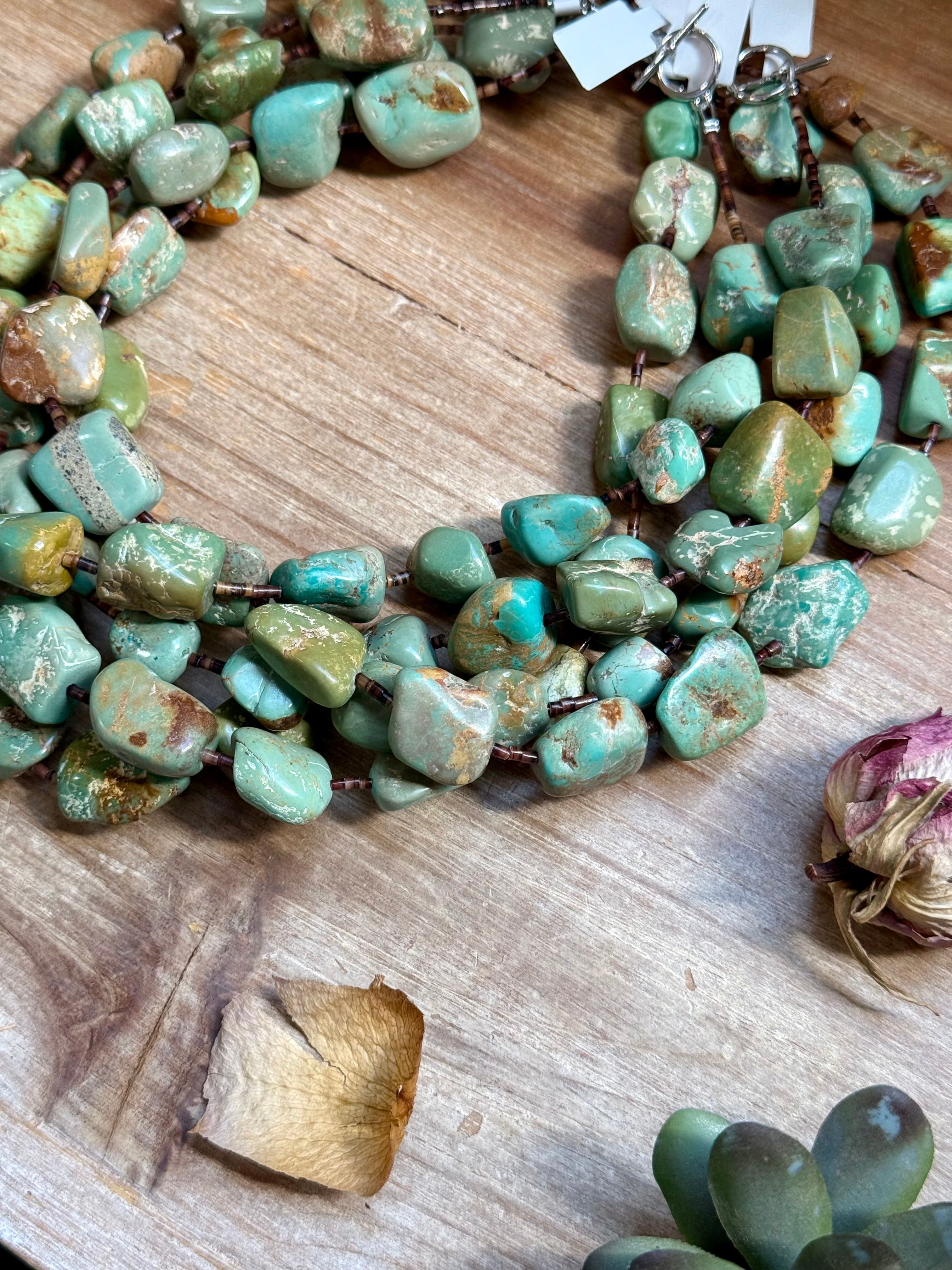 20” Brown Shell & Green Turquoise Nugget Necklace
