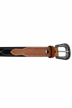 Western Stitch Genuine Suede & Hand Tooled Leather Belt -Dark Brown
