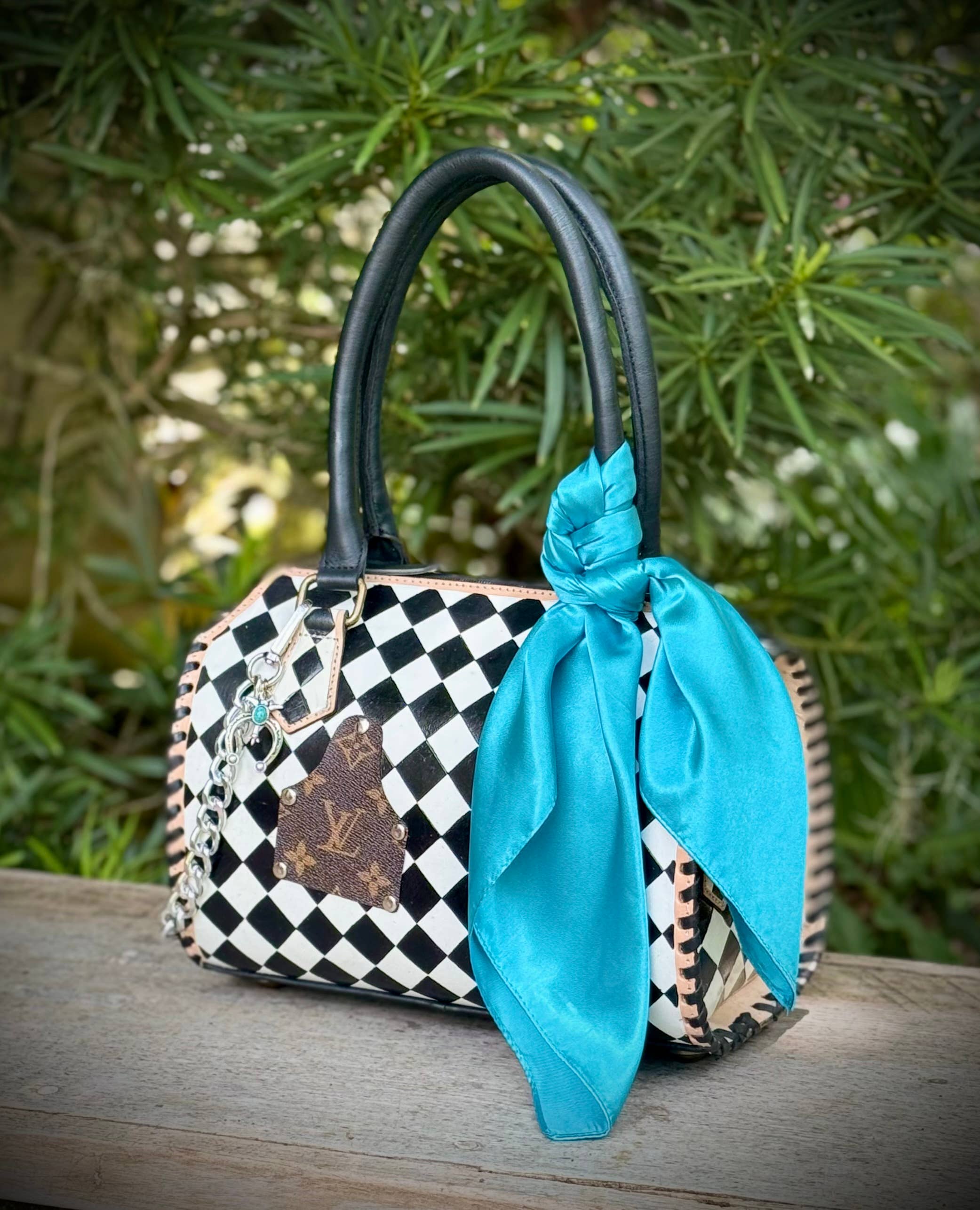 Upcycled LV Black & White Checkered Leather Speedy Bag
