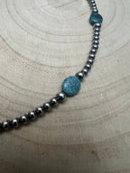4mm & 5mm Sterling Pearl & Turquoise Choker — 15 inch (Handmade in North Texas)