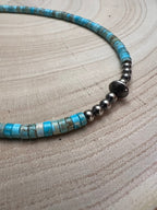 4mm Sterling Pearl & Variscite Turquoise Saucer Bead Choker — 14 inch (with 3 inch extender)
