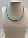 4mm Sterling Pearl & Variscite Turquoise Saucer Bead Choker — 14 inch (with 3 inch extender)