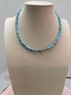 4mm Sterling Pearl & Variscite Turquoise Saucer Bead Choker — 14 inch (with 3 inch extender)