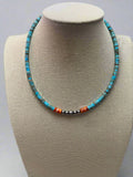 "The Vibrant" Choker — Spiny Oyster, Variscite Turquoise & Sterling Pearl — 14 inch (with 3 inch extender)