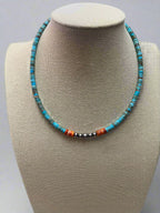 "The Vibrant" Choker — Spiny Oyster, Variscite Turquoise & Sterling Pearl — 14 inch (with 3 inch extender)