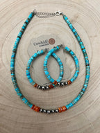 "The Vibrant" Choker — Spiny Oyster, Variscite Turquoise & Sterling Pearl — 14 inch (with 3 inch extender)