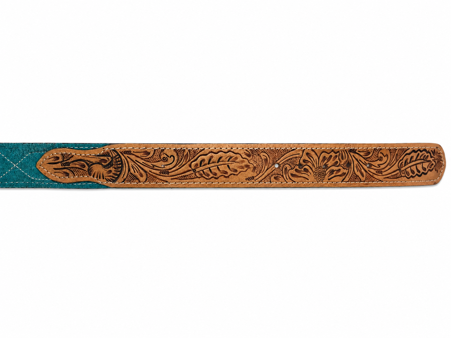 Western Stitch Genuine Suede & Hand Tooled Leather Belt -Turquoise
