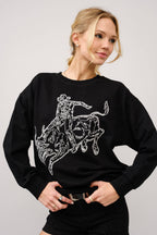 Blue B Western Bull Rider Embroidered Pullover Sweatshirt — 100% Cotton Rodeo Statement