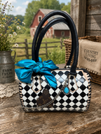 Upcycled LV Black & White Checkered Leather Speedy Bag