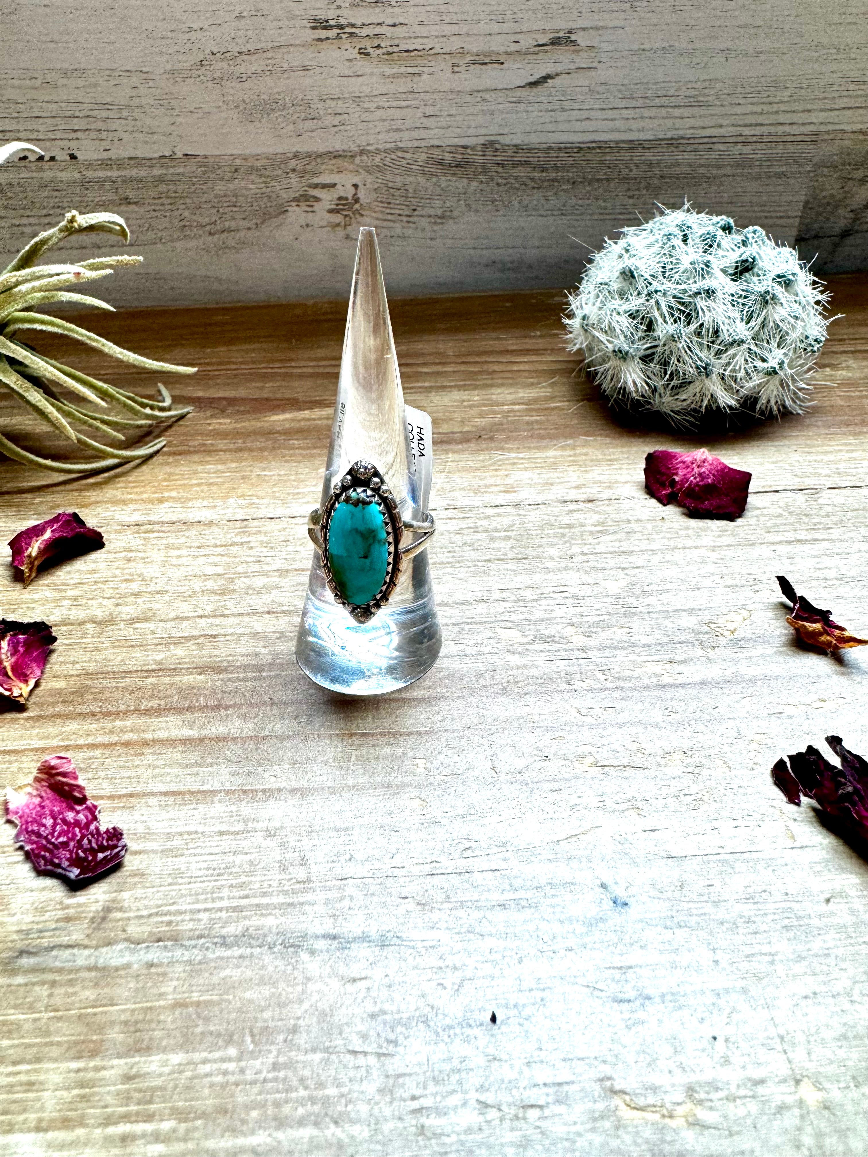 Ring size 7 & 8.5- long kingman turquoise and sterling silver