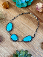 MJ One-of-a-Kind Three-Stone Turquoise Rope Border Choker