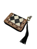 Leather Checkered Zip Wallet Keychain