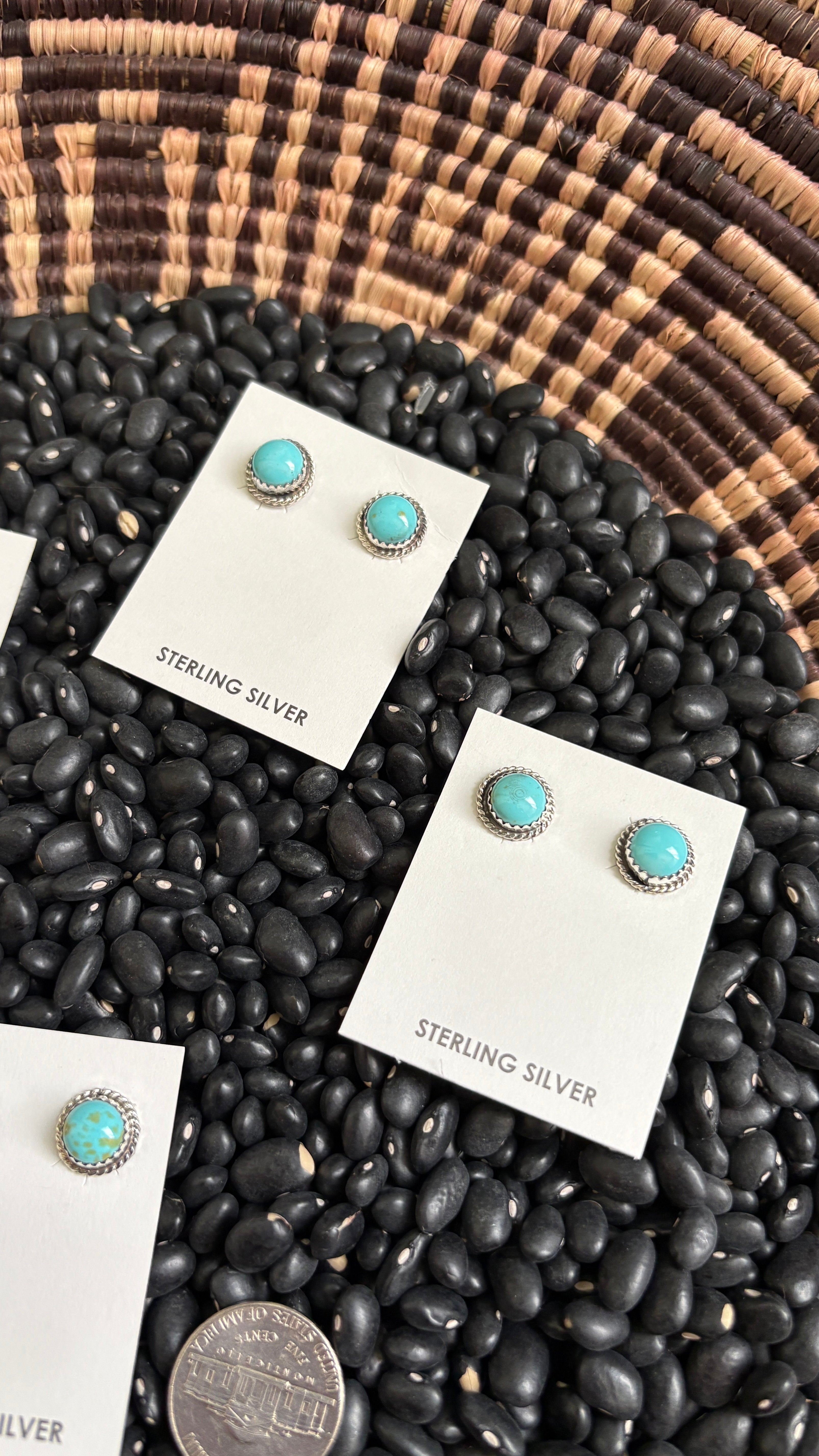 KINGMAN TURQUOISE ROUND STUD EARRINGS BY ESTHER WHITE