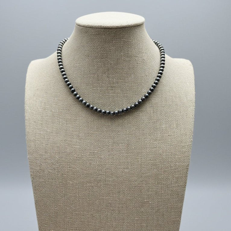 5mm Burnished Silver Pearl Choker & Earring Set — Western Adjustable Set