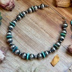 Blue Turquoise & 16mm Sterling Silver Pearl Necklace