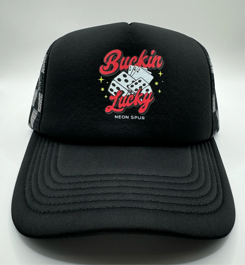 Buckin Lucky Checkered Mesh Trucker Hat