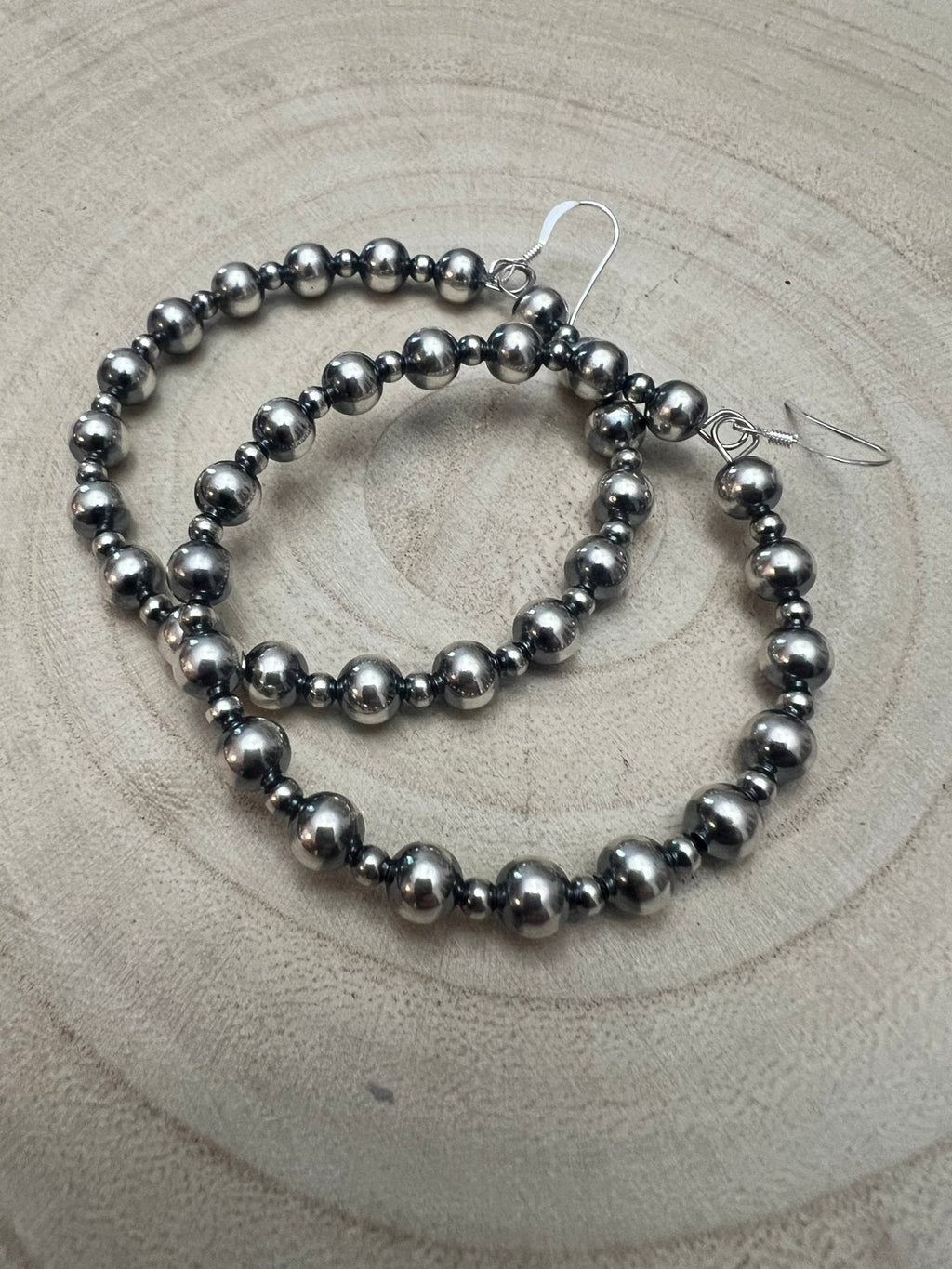 6mm & 3mm Sterling Pearl Hoop Earrings — 2 inch Drop