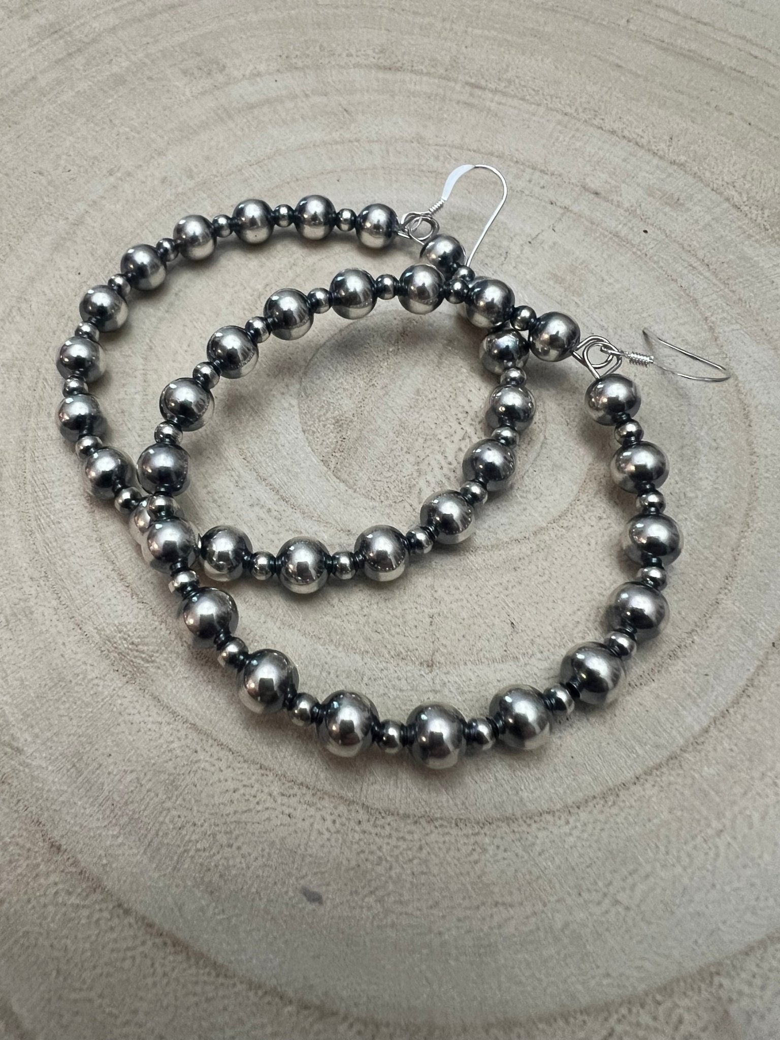 6mm & 3mm Sterling Pearl Hoop Earrings — 2 inch Drop