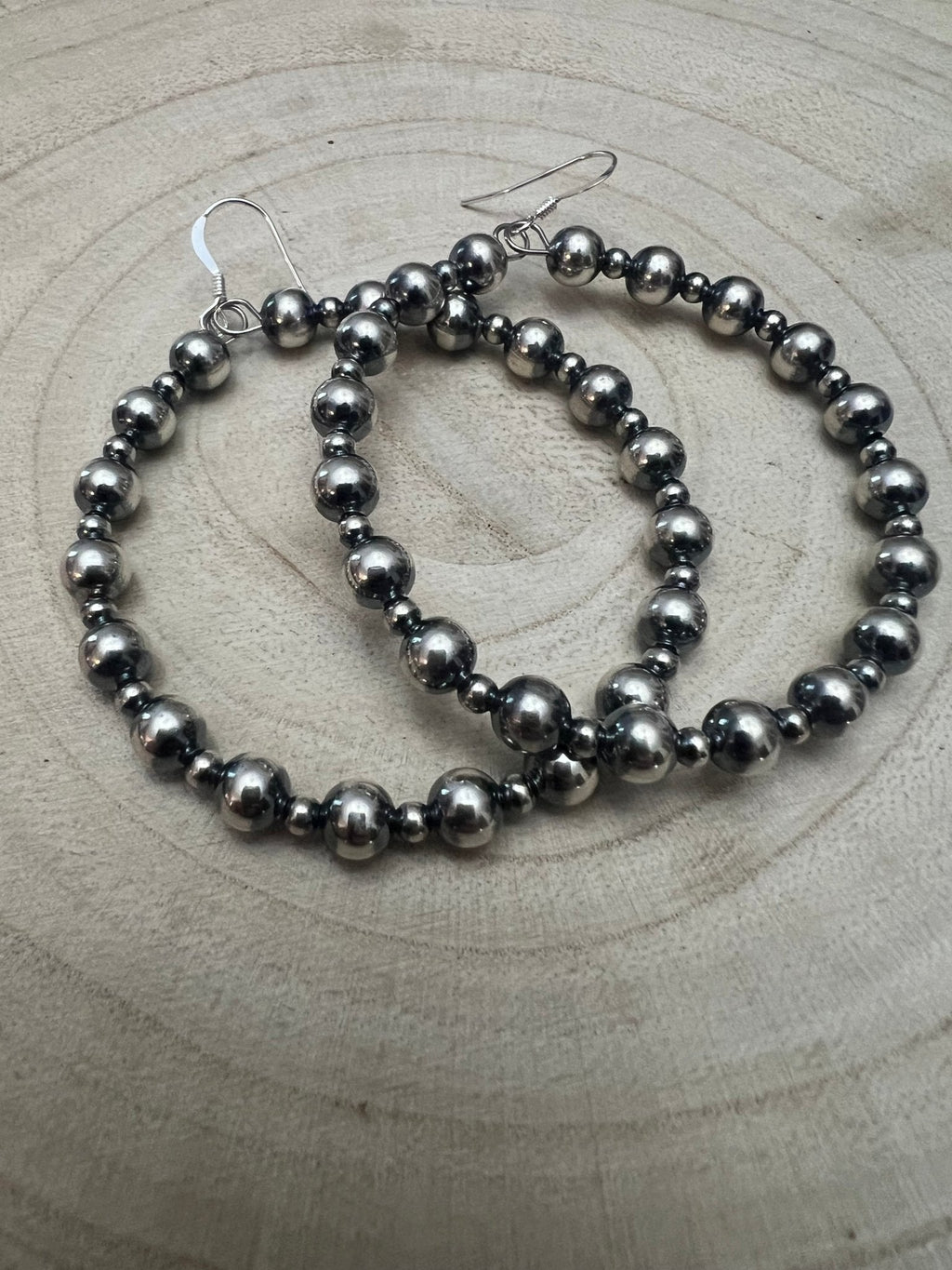 6mm & 3mm Sterling Pearl Hoop Earrings — 2 inch Drop