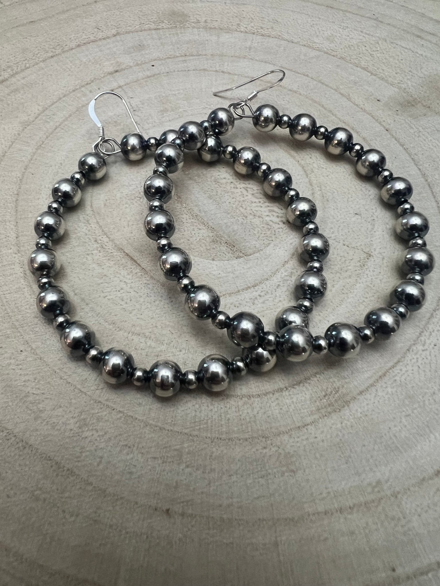 6mm & 3mm Sterling Pearl Hoop Earrings — 2 inch Drop