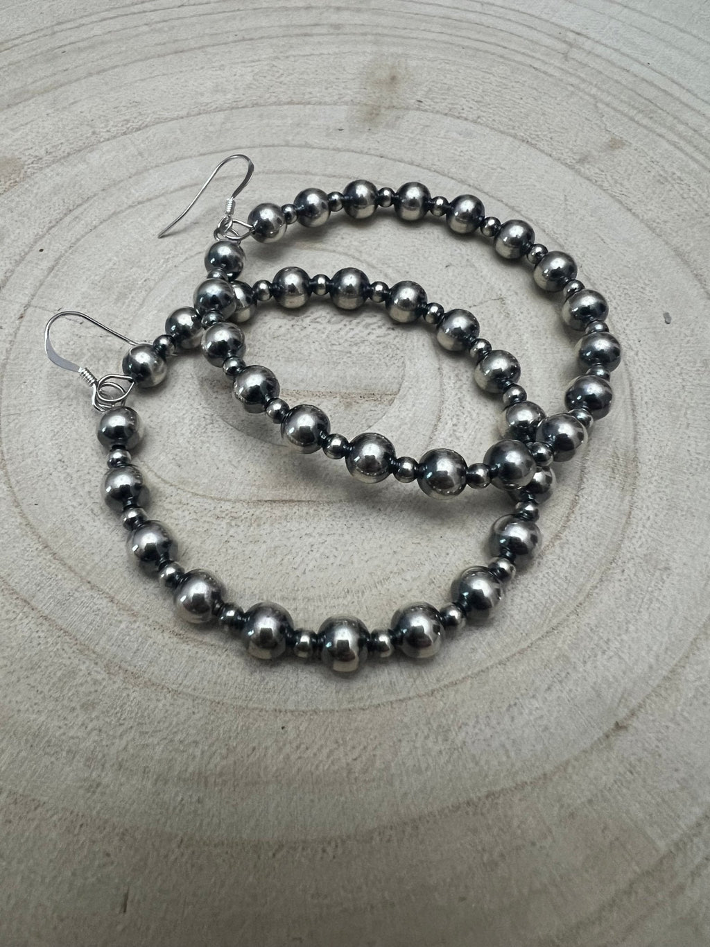 6mm & 3mm Sterling Pearl Hoop Earrings — 2 inch Drop
