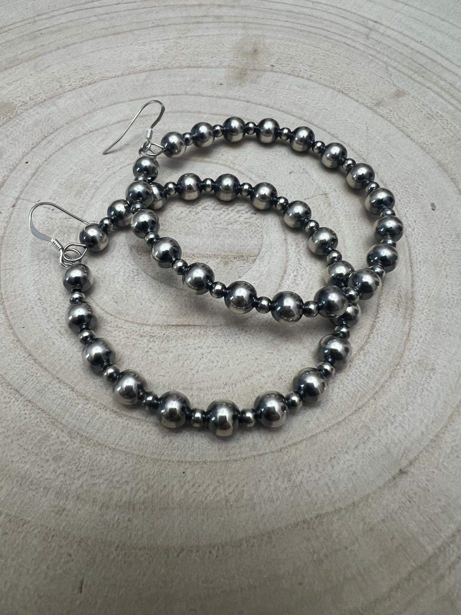 6mm & 3mm Sterling Pearl Hoop Earrings — 2 inch Drop