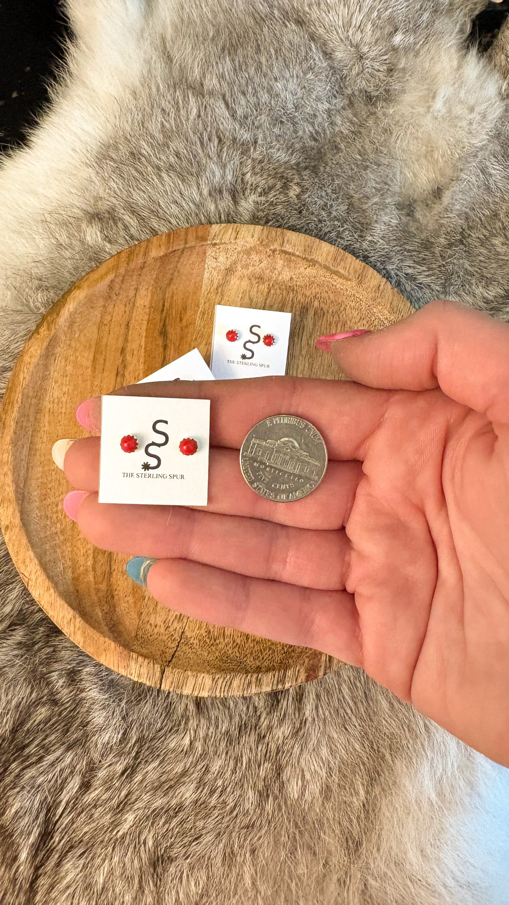 4MM CORAL STUDS BY LINDA YAZZIE