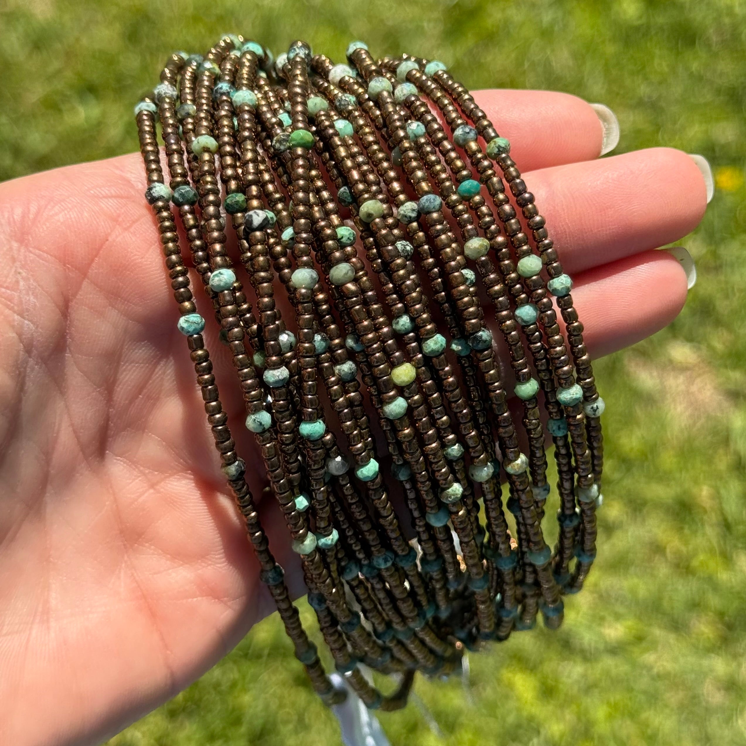 Turquoise & Copper Glass Bead Choker 14”