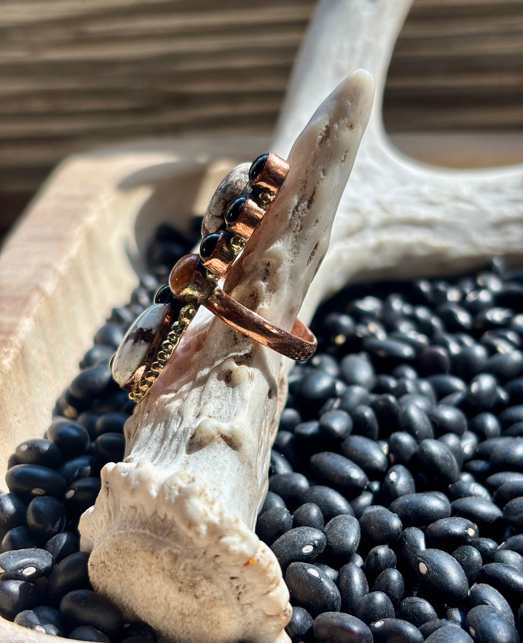 Mixed Copper Stone Adjustable Ring