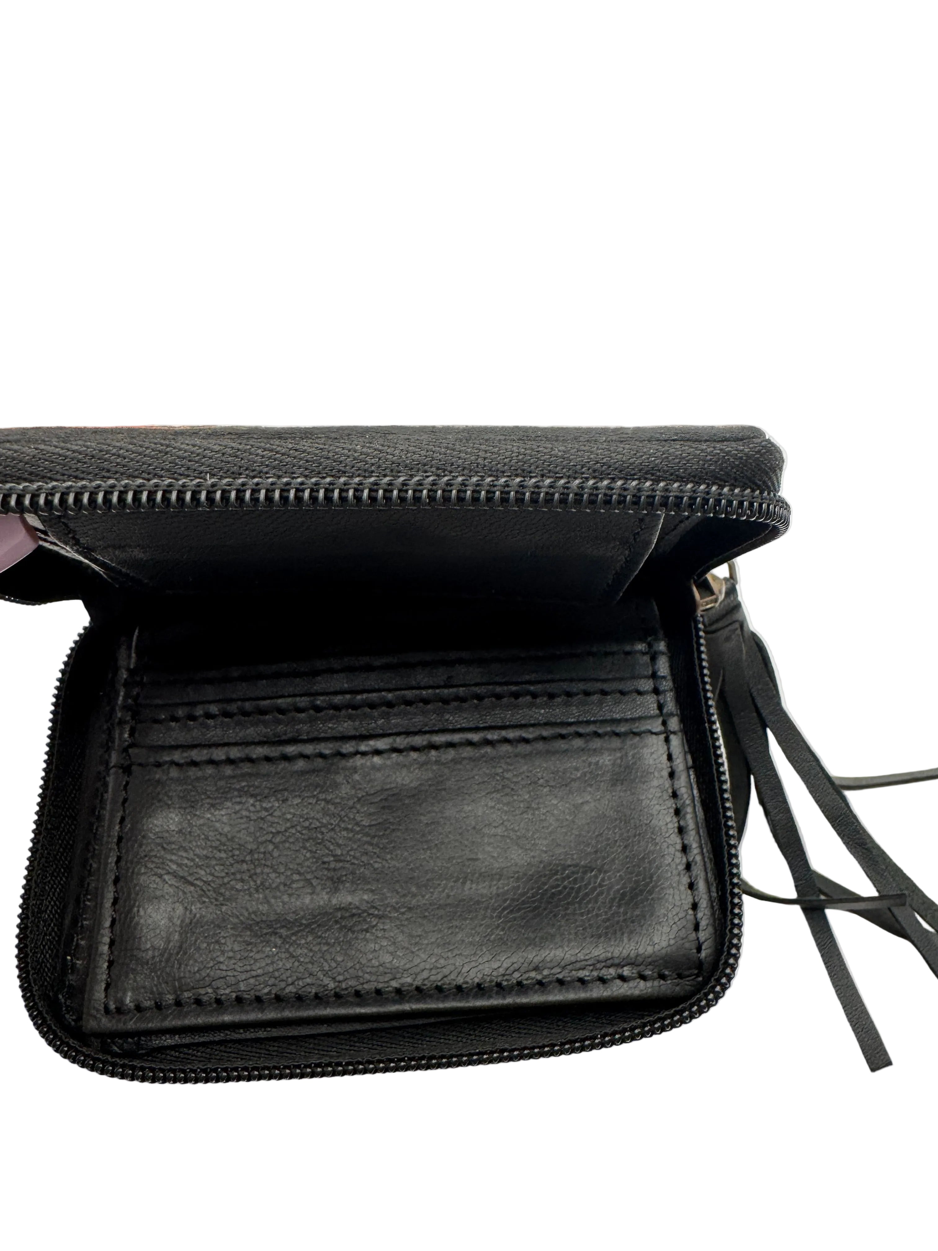 Leather Checkered Zip Wallet Keychain