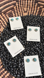 KINGMAN TURQUOISE NUGGET STYLE ROUND STUD EARRINGS BY ESTHER WHITE