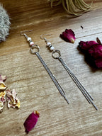 Chic dangle earrings with pink conch  & sterling silver pearls