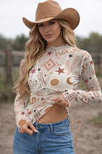 Yeehaw Howdy Long Sleeve Mesh Top