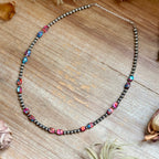 19.5-Inch Pink Mojave-Style Turquoise & Sterling Silver Pearl Necklace