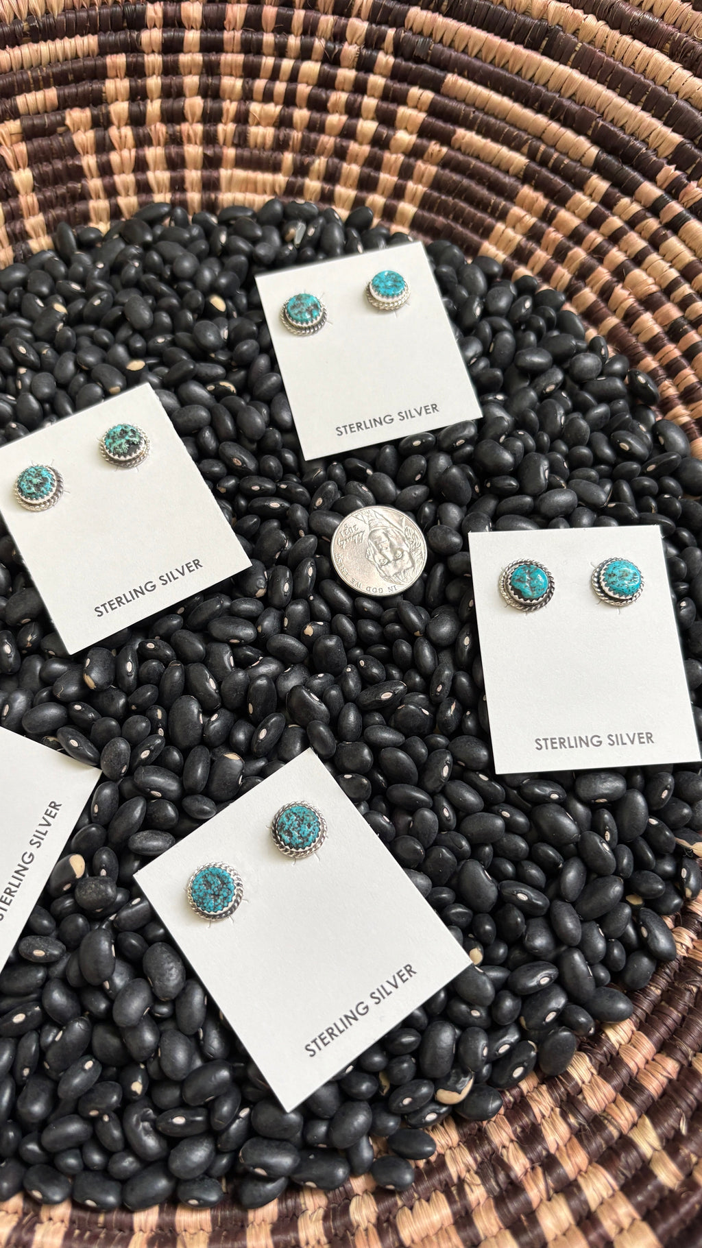 KINGMAN TURQUOISE NUGGET STYLE ROUND STUD EARRINGS BY ESTHER WHITE