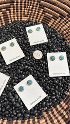 KINGMAN TURQUOISE NUGGET STYLE ROUND STUD EARRINGS BY ESTHER WHITE