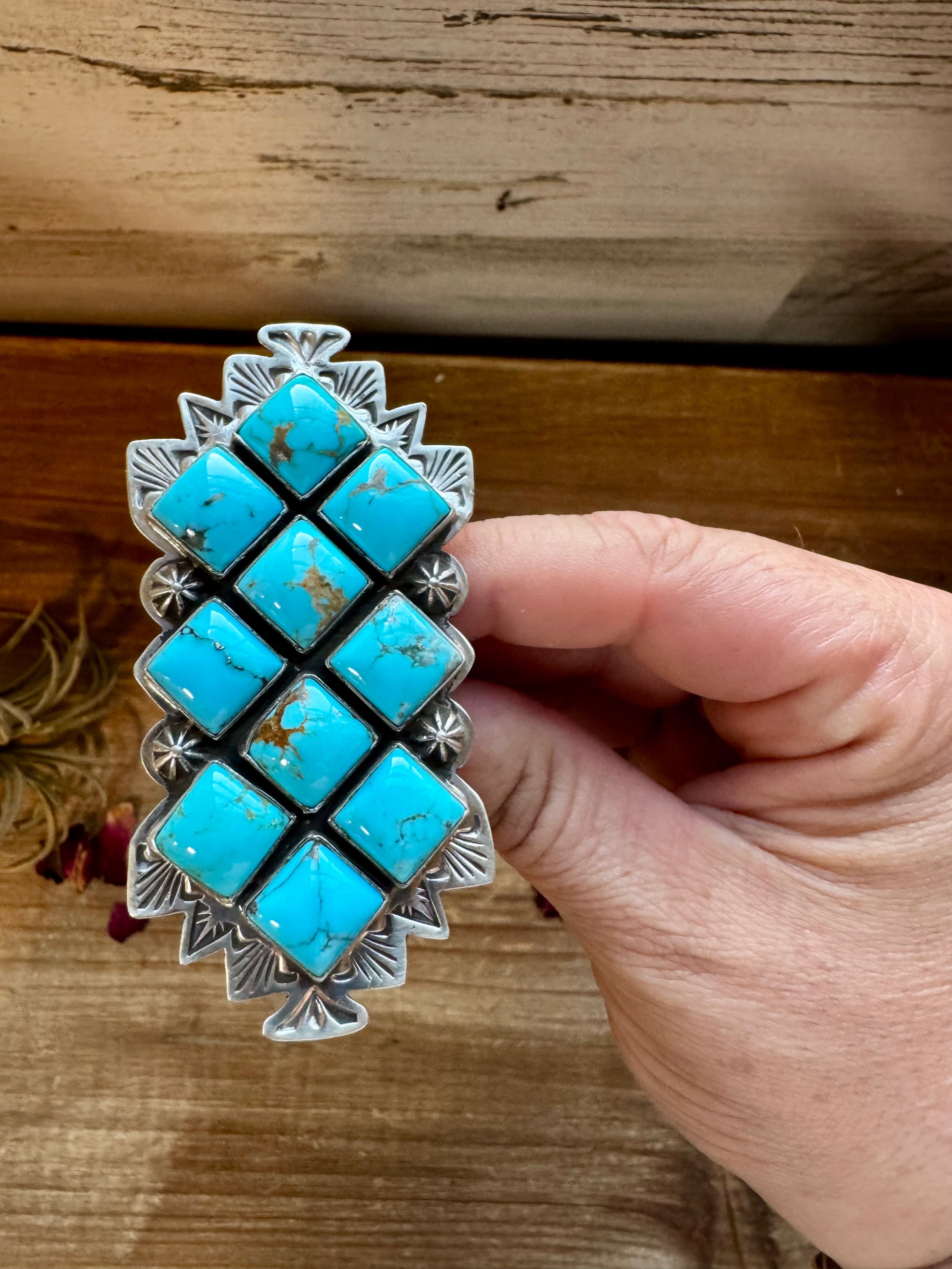 Big Ring - adjustable - kingman turquoise ring and sterling silver
