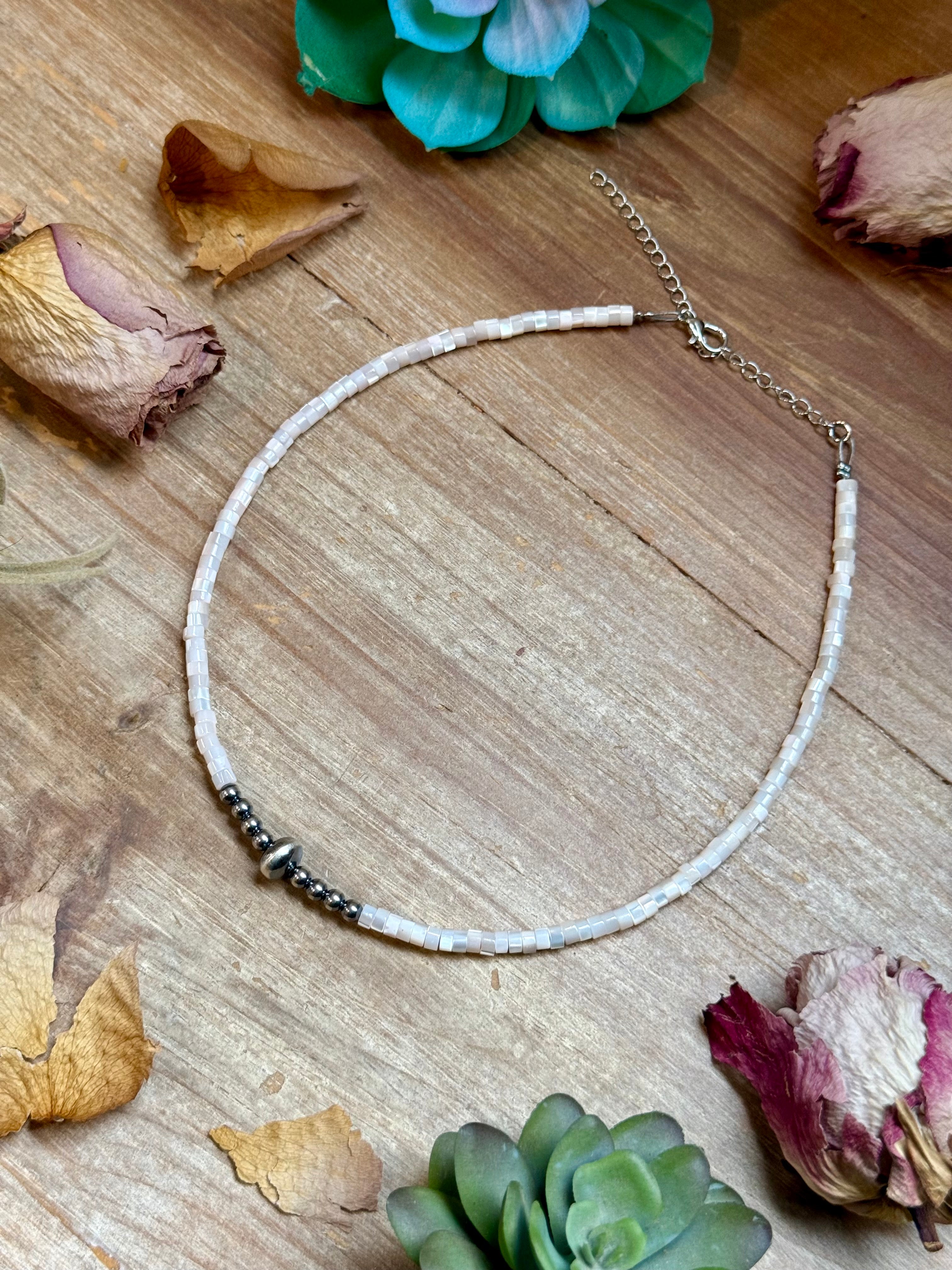 Cream Shell Heishi Necklace – 15"